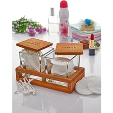 Teknotrust Standlı 2'li Kulak Pamuğu ve Cam Pamuk Kavanozu, Dekoratif Kutusu