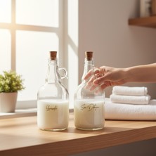 PremiumPort Şeffaf Etiketli 1000ML Mantar Kapaklı Sıvı Deterjan ve Yumuşatıcı