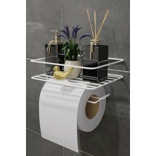 Risingmaber Beyaz Yapışkanlı Tuvalet Kağıtlık, Wc Kağıt Tutucu, Raflı Tuvalet Kağıdı Askısı, MT120B