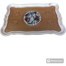 Özgürce Şık Altın Desenli Gül Ağaç Tepsi 45X29 Cm, Zarif ve Fonksiyonel Tasarım