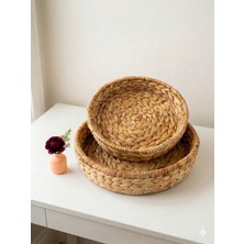 Özgürce Çiftli Hasır Yuvarlak Büyük Tepsi Seti, Şık Sunum ve Dekorasyon Için