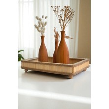 Özgürce El Yapımı Hasır Bambu Dikdörtgen Dekoratif Tepsi 23X33 cm