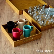 Özgürce Rustik Ahşap Tepsi Seti, Bambu Eskitme Kare Mdf, 3'lü Dekoratif Set