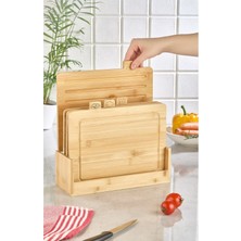 Özgürce Doğal Bambu 4'lü Standlı Ahşap Kesme Tahtası Seti