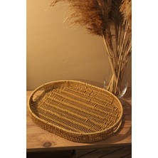 Özgürce Şık Oval Hasır Rattan Tepsi, Geniş Boy, Dekoratif ve Fonksiyonel