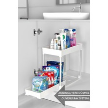 PremiumPort Iki Katlı Sürgülü Banyo Rafı, Pratik ve Şık Düzenleme Çözümü