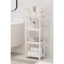 PremiumPort 4 Katlı Banyo Raf Ünitesi Beyaz, Şampuanlık ve Havluluk Desteği