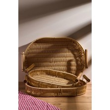 Özgürce Renkli 3'lü Piknik Hasır Servis Tepsisi Seti, Pratik ve Şık Tasarım