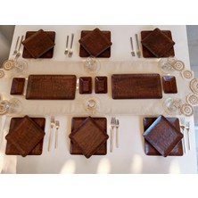Özgürce Modern Ahşap Kare Yemek ve Kahvaltı Takımı, 6 Kişilik Set