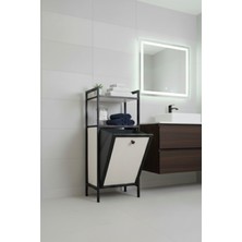 Teknotrust Çift Katlı Metal ve Ahşap Banyo Düzenleyici, Çamaşır Sepeti Seti