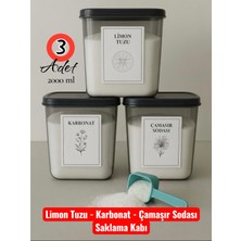 PremiumPort 3'lü Antrasit Deterjan ve Tuz Saklama Kabı, 2000 Ml, Şık ve Kullanışlı