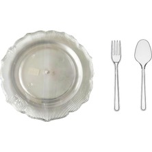 Omeyva 26 Cm. Plastik Sert Mika Şeffaf Sorfa Piknik Seti - 6 Kişilik Tabak Çatal Kaşık Takımı