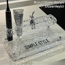 PremiumPort Şeffaf Kırık Cam Desenli Banyo Düzenleyici, Dekoratif ve Fonksiyonel