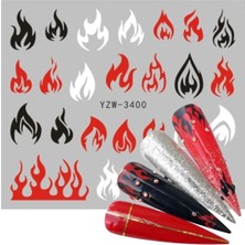 Tamgacrafts Alev Ateş Desenli Tırnak Sticker Renkli Nail Art Geçici Dövme Etiket 6x5,5 cm