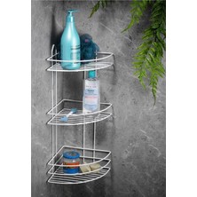 PremiumPort 3 Katlı Beyaz Banyo Köşesi, Düzenleyici ve Şampuanlık, Metal Raf