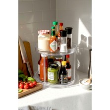 PremiumPort Şeffaf 2 Katlı 360° Döner Sunum ve Düzenleme Standı, Mutfak ve Banyo Organizer