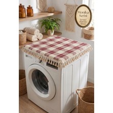 PremiumPort Bordo Vintage Püsküllü Çamaşır Makinesi Örtüsü, Dekoratif Banyo Kılıfı