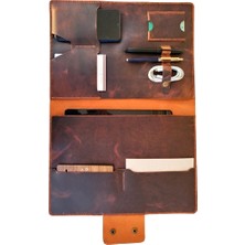 Nyc Giyim Tekstil Hakiki Crazy Dana Derisi El Dikişli Tablet Organizer Çanta, Bordo, 13 Inç Tablet Için Ideal, Toplantı ve Seyahat Düzenleyici