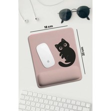 Sonictouch Pembe Bilek Destekli Siyah Kedili Dikdörtgen Pürüzsüz Yüzey Ergonomik Mouse Pad 18X22CM