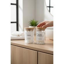 PremiumPort Bambu Kapaklı Cam Kulak Pamuğu ve Pamukluk 250ML, Doğal ve Şık Tasarım