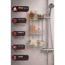 PremiumPort 3 Katlı Krom Banyo Rafı, Şampuanlık ve Duvar Askısı, Pratik ve Şık Tasarım