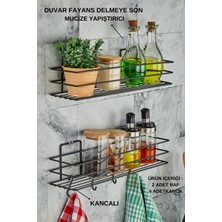 PremiumPort Kancalı Baharat ve Banyo Düzenleyici Raf, 7X40 Cm, Siyah, Ikili