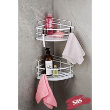 Teknotrust Iki Parçalı Ayarlanabilir Banyo Duş Köşe Rafı Kristal Beyaz