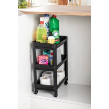 PremiumPort 3 Katlı Tekerlekli Mutfak ve Banyo Organizer, Siyah, 35,5X22X48 cm