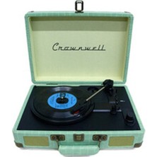 Pazard Crownwell Retro Çantalı Pikap Cr-Serisi - Şarjlı Taşınabilir Plak Çalar - Su Yeşili Timsah Derisi Desenli