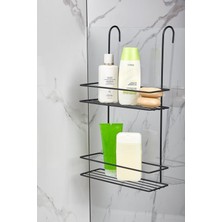 Teknotrust 2 Katlı Siyah Silikon Duş Rafı, Sabunluk ve Şampuanlık Organizer