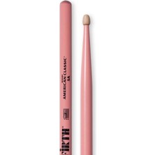 Vic Firth 5AP 5A Bateri Bageti (1 Çift )| Pembe Renk, Hickory (Ceviz) Ağacı, Ahşap Uçlu (Wood Tip)