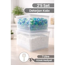 PremiumPort 2'li 7 Lt Toz Tablet Deterjan Saklama Kabı, Banyo Düzenleyici Set