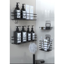 PremiumPort Çok Amaçlı Siyah Metal Banyo Rafı 4'lü Düzenleyici Set