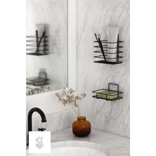 PremiumPort Pratik Siyah Diş Fırçalık ve Sabunluk Seti - Banyo Düzenleyici