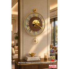 Wallover Design Orion Roma Rakamlı Gold Metal Sessiz Duvar Saati 40X60 cm - Kırılmaz Camlı Sessiz Modern Lüks Duvar Saati