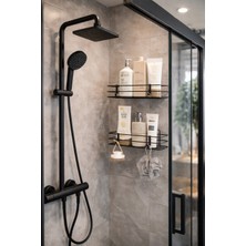 PremiumPort Siyah Paslanmaz Banyo Rafı, Şampuanlık ve Düzenleyici, 2'li Set