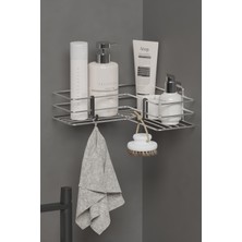 PremiumPort Krom Gümüş Köşe Rafı, Duş ve Banyo Için Şık Organizatör