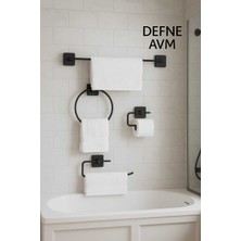 PremiumPort 4’lü Siyah Banyo Seti: Uzun Havluluk, Rulo Havluluk, Peçetelik