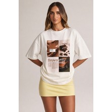 Fabienn Baskılı Oversize Beyaz T-Shirt