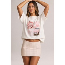 Fabienn Baskılı Oversize Beyaz T-Shirt