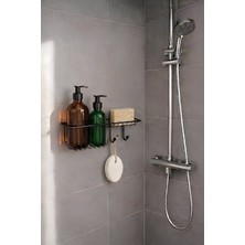 PremiumPort Pratik Siyah Banyo Rafı Seti, Delme Gerektirmeyen Duş Organizeri