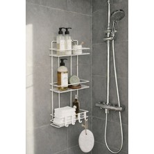 PremiumPort Şampuanlık ve Duş Rafı, 3 Katlı, Yapışkanlı, Duvara Monte, Beyaz