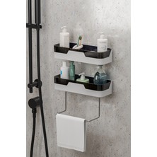 PremiumPort Iki Katlı Banyo ve Mutfak Duvar Rafı, Havlu Tutacaklı, Pratik Düzenleyici