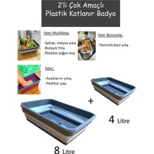 PremiumPort Katlanabilir 2'li Badya Leğen Kova, Akordiyon Dikdörtgen 8l ve 4l Set