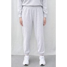 Olleo Kadın Gri Melanj Lastik Paça Modal Kumaş Yumuşak Tuşe Eşofman Altı