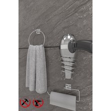 PremiumPort Kare Krom Banyo Seti: Havluluk, Havlu, Fön Askısı, 3'lü Set
