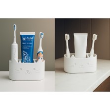 PremiumPort Kedi Motifli 3 Bölmeli Diş Fırçası ve Diş Macunu Tutucu Organizer