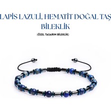 Sırlı Taş Lapis Lazuli, Hematit Doğal Taş Bileklik, Unisex Bileklik, Tasarım Bileklik Ipli Ayarlanabilir