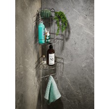 PremiumPort Krom Banyo Köşeliği Düzenleyici, Şampuanlık ve Duş Rafı, 3 Katlı, 4 Kanca