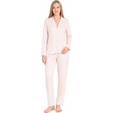 Espuar Yumuşak Dokulu Kumaş Gömlek Yaka Önden Düğmeli Uzun Kol Kadın Pijama Takım 765